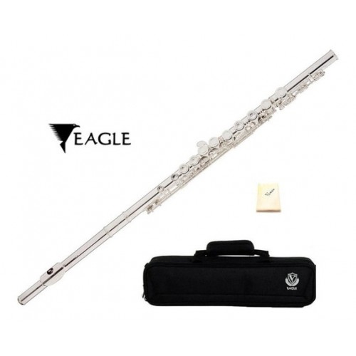 Flauta Transversal Prateada Em Dó Eagle Fl03s Com Case